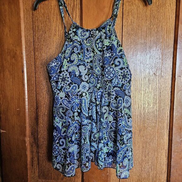 A Shore Fit Blue Paisley Tankini Top Women's Sz 10 Flowy Tummy Control Swim NWOT - Picture 1 of 7